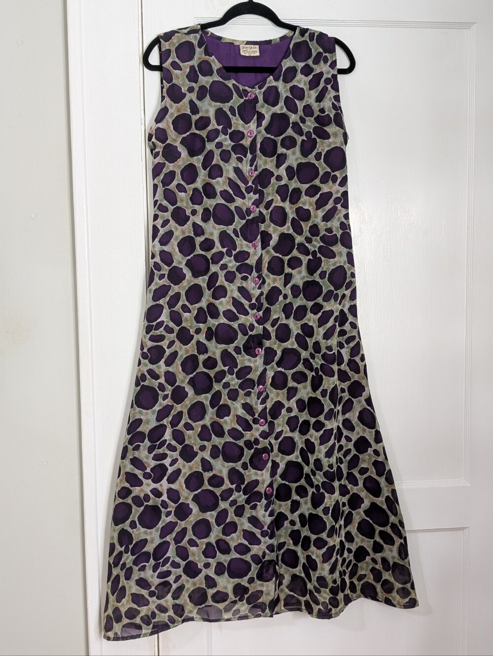Magic Womens M Purple Whimsigoth Animal Print Button Front Midi/Maxi Dress Boho